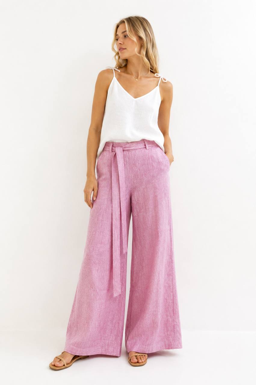 Linen Wide-Leg Trousers with Matching Belt 21692 NolaByBijusol