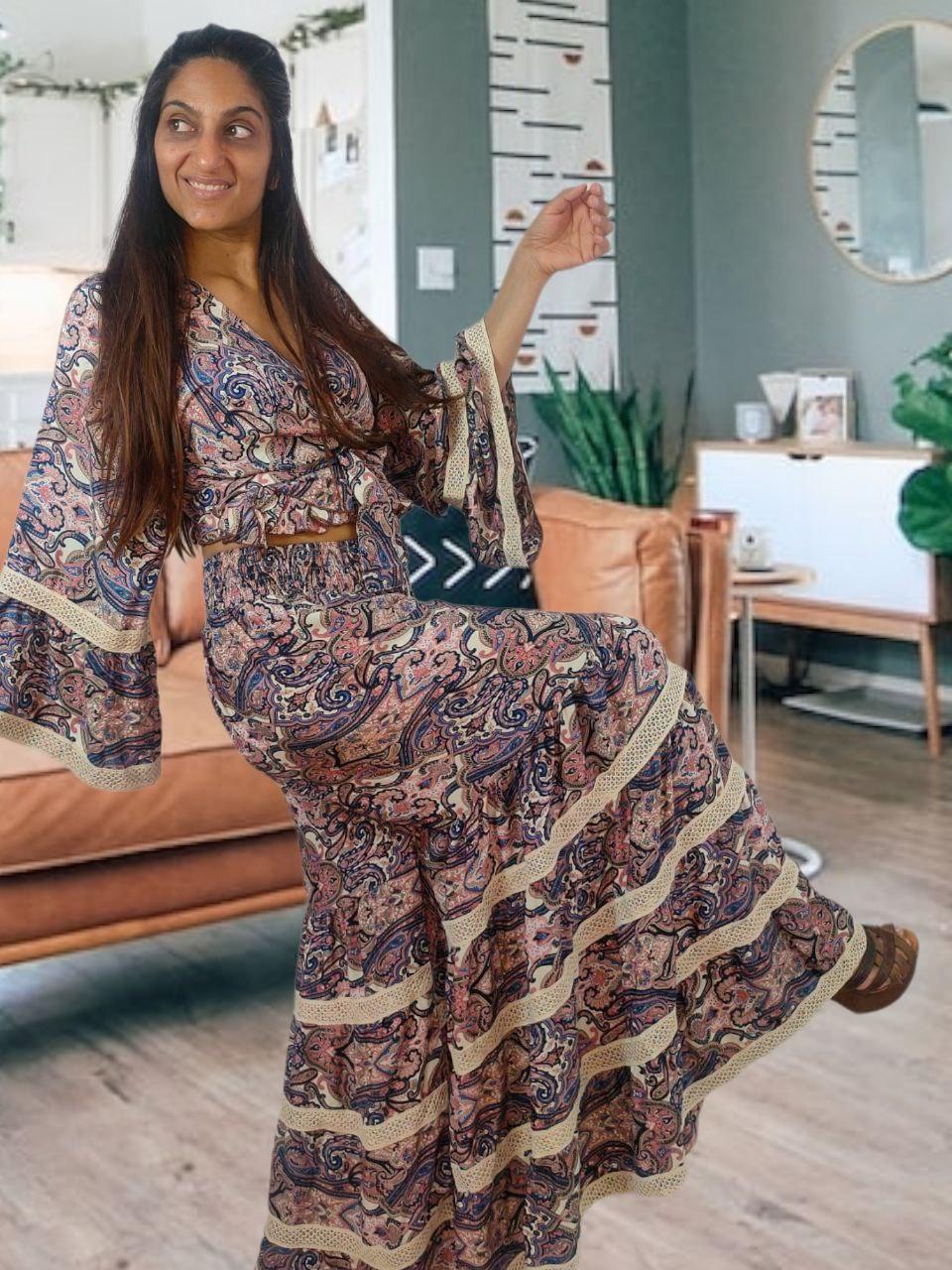 Conjunto de seda indiana Blue