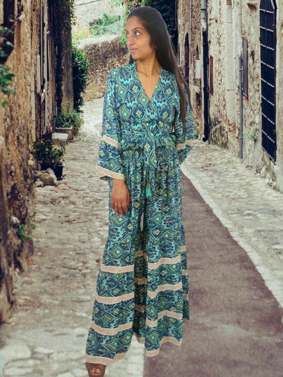 Conjunto de seda indiana Turquoise