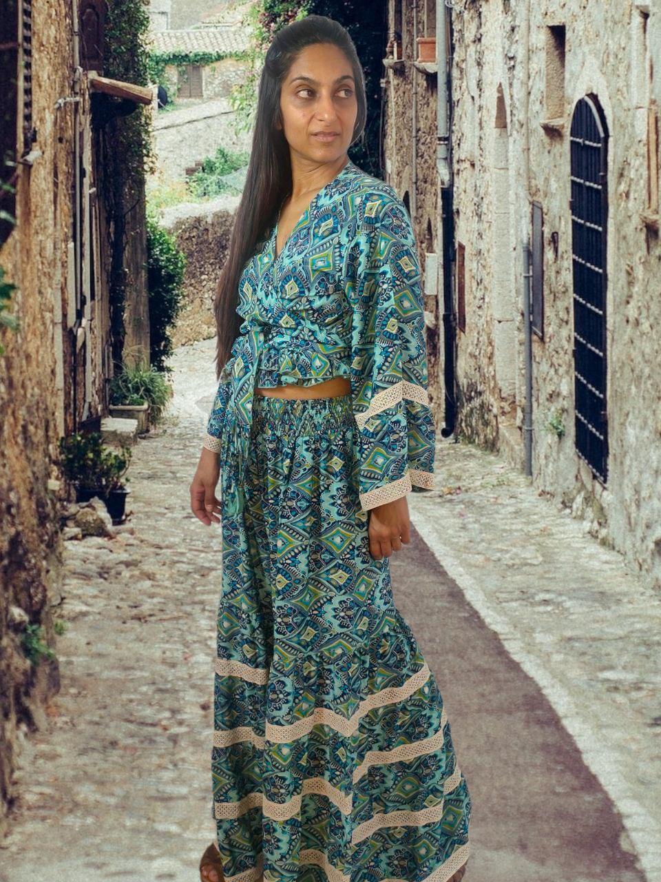 Conjunto de seda indiana Turquoise