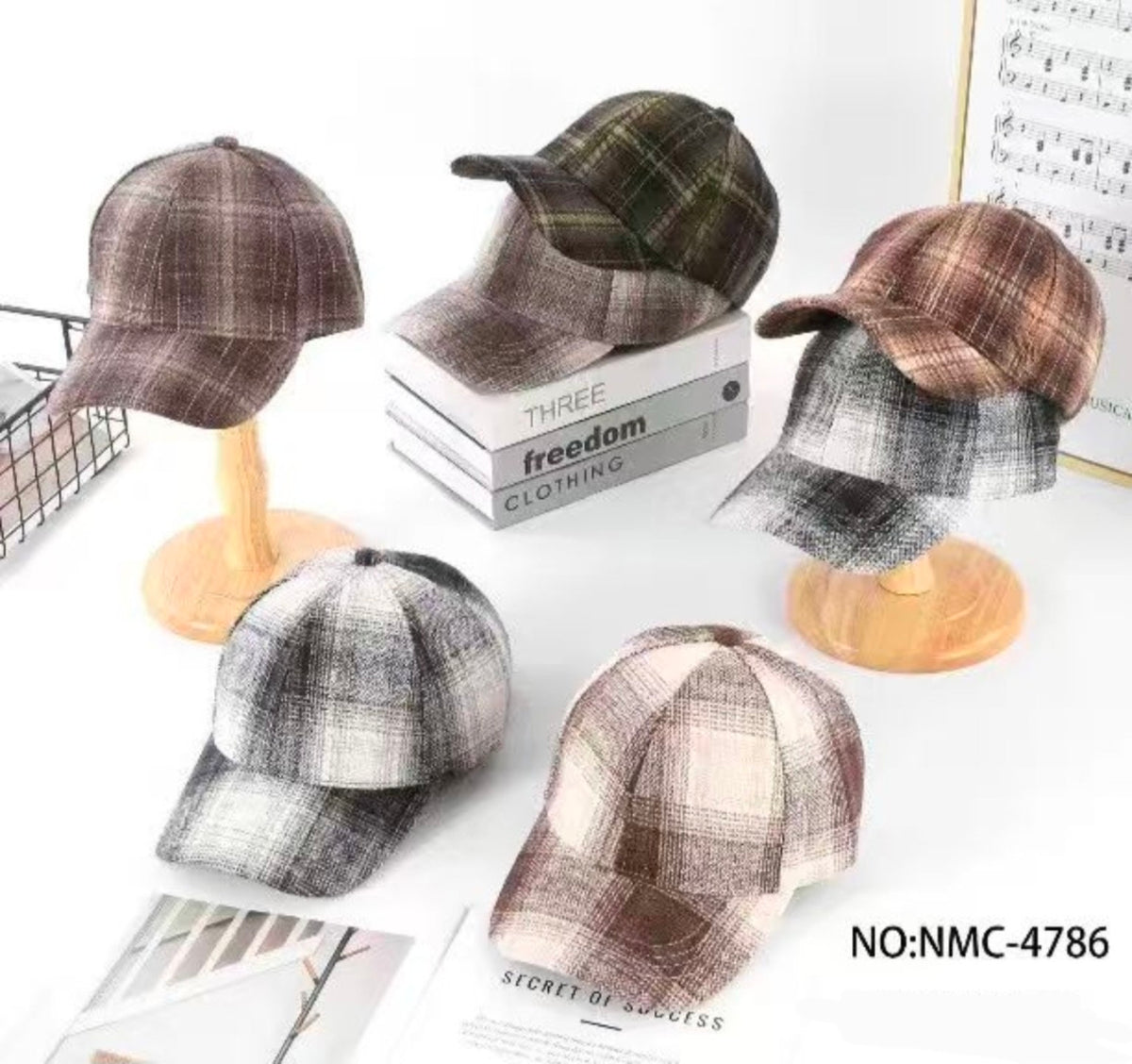 NMC-4786 plaid baseball caps in assorted colours, 10% cashmere and 90% viscose