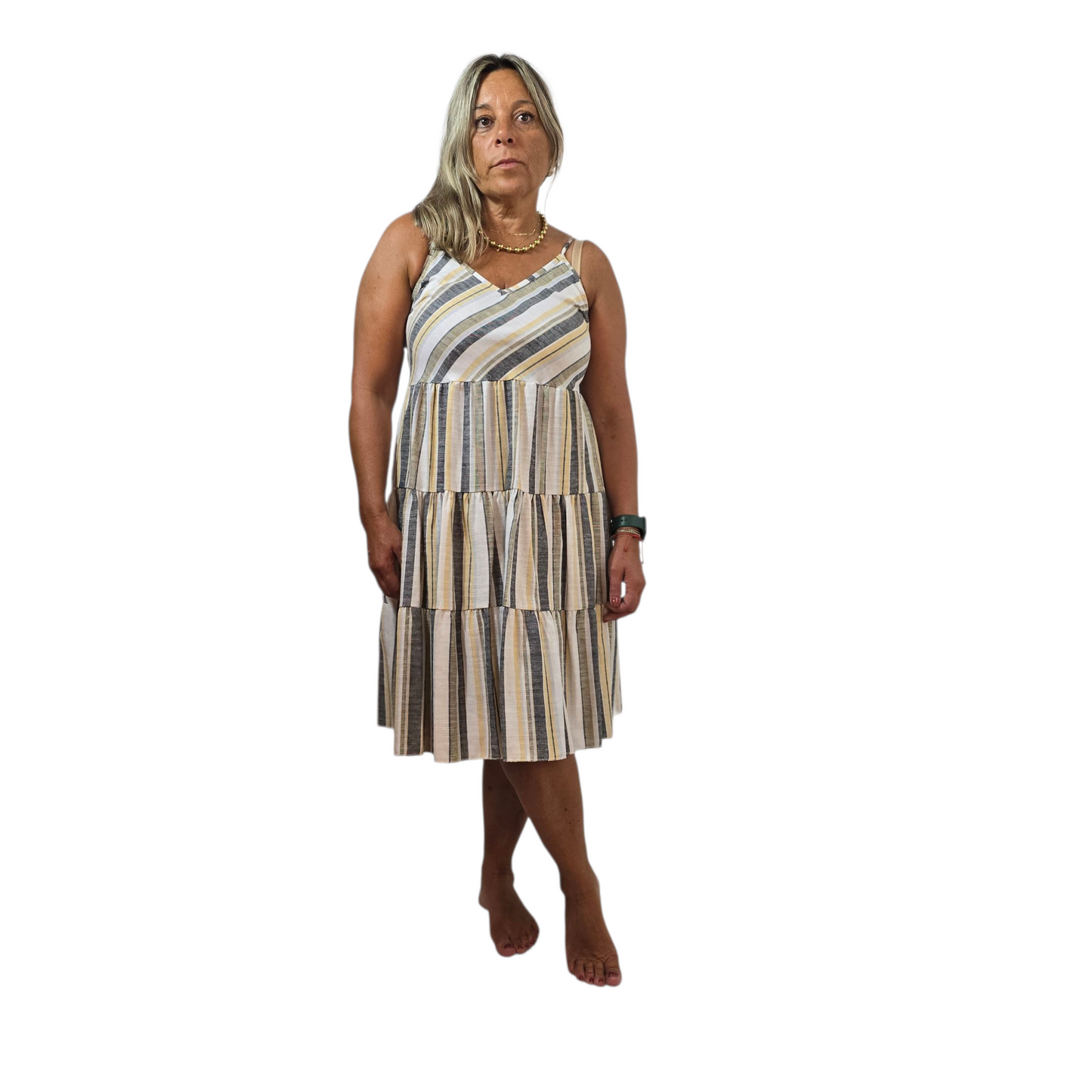 Beige and Blue Stripes Dress