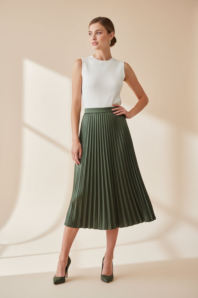 Satin Pleated Skirt – One Size (TU) with Elastic Waist - NolaByBijusol
