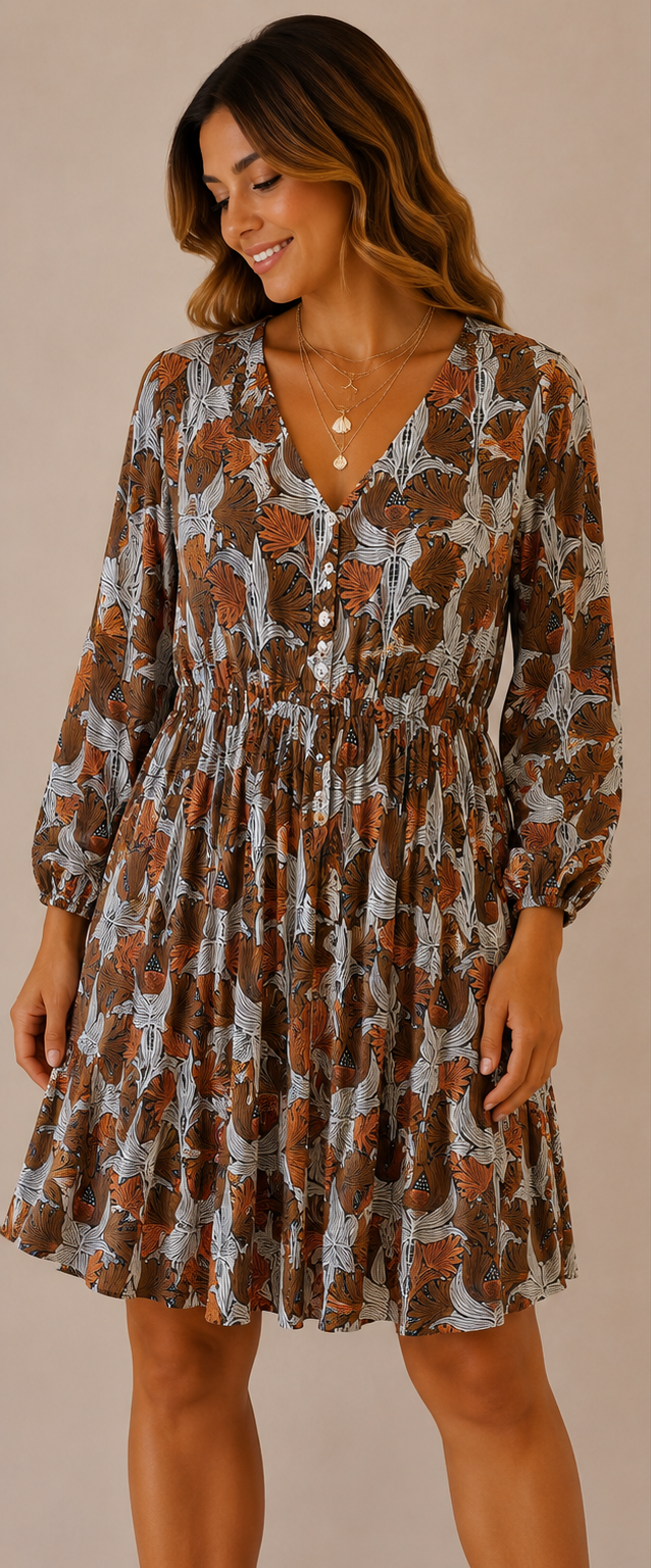 Viscose Short Dress with Buttons & Elastic Waist 170501 NolaByBijusol