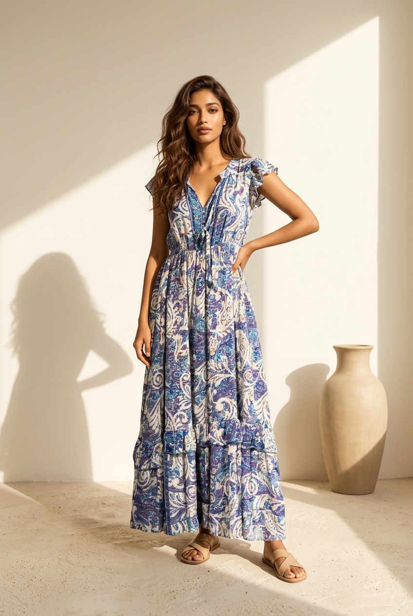 Aria Silk Boho Maxi Dress - Blush Pink