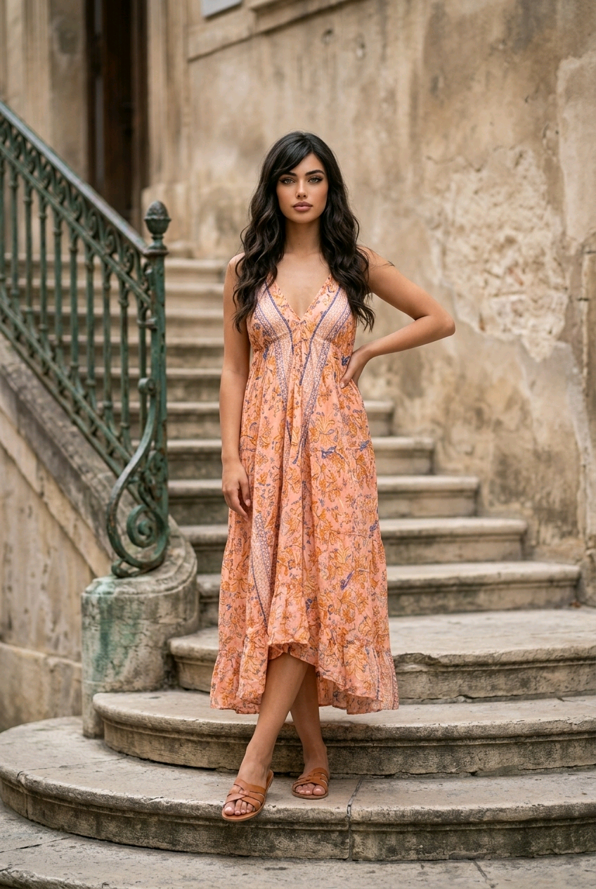 Monica Peach Silk Dress Nola by Bijusol