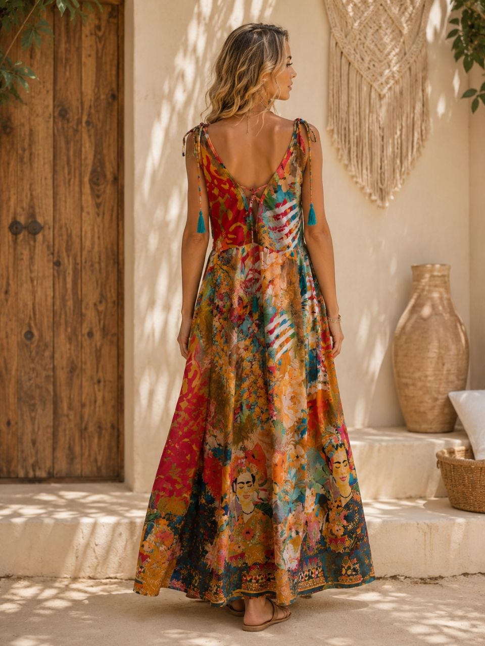 Frida Kahlo Inspired Boho Silk Maxi Dress 22-4014 NolaByBijusol