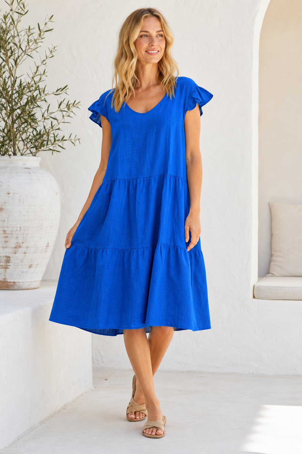 Nola 100% Linen Tiered Dress Made in India NolaByBijusol
