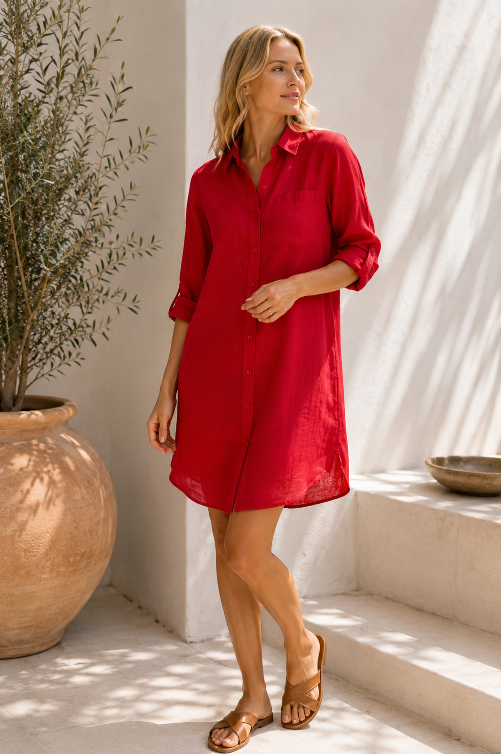 Indian Linen Shirt Dress – Lightweight Summer Button-Up Dress NolaByBijusol