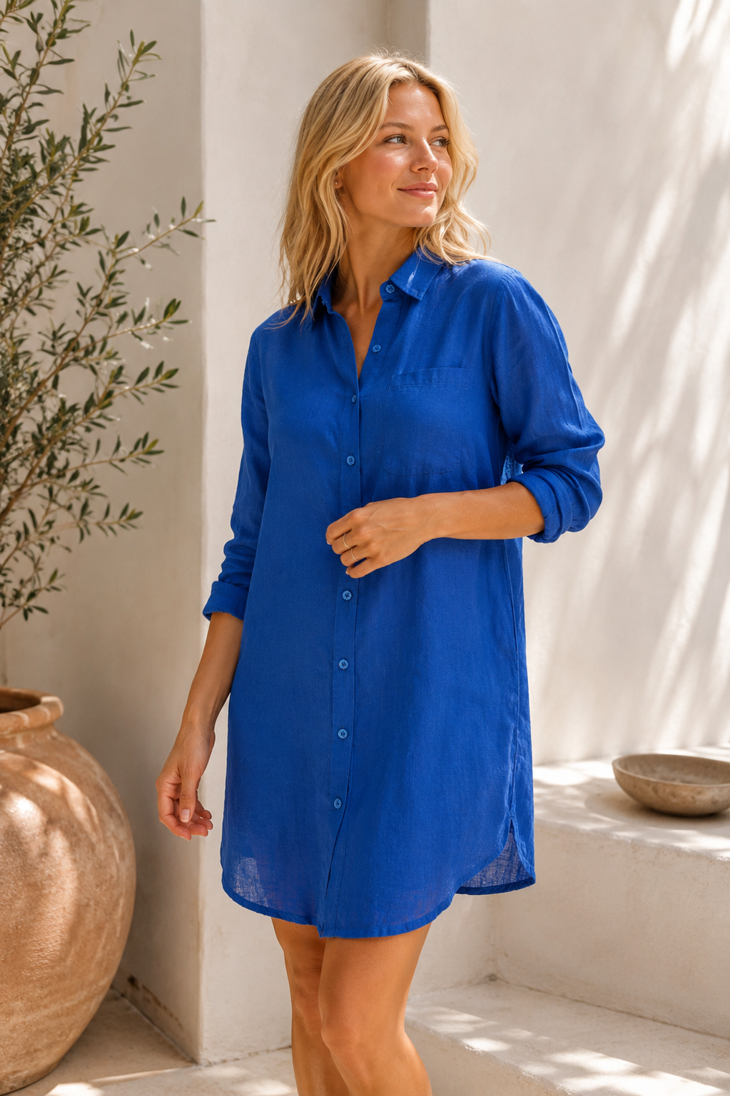Indian Linen Shirt Dress – Lightweight Summer Button-Up Dress NolaByBijusol