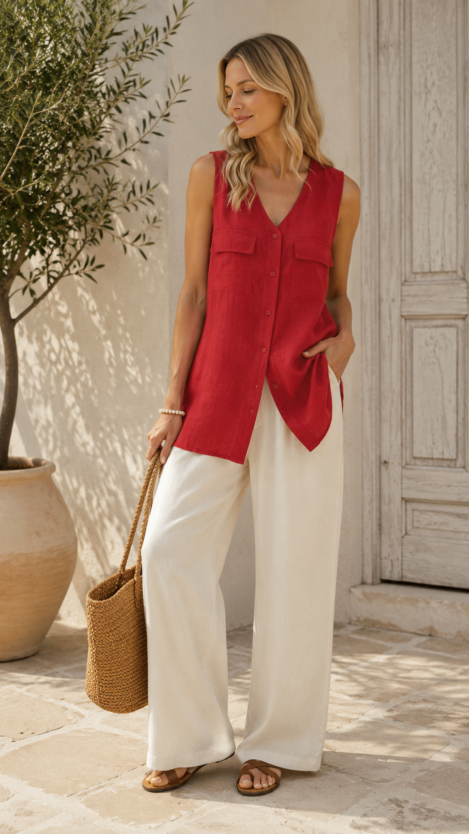 Linen Buttoned Tunic Vest NolaByBijusol