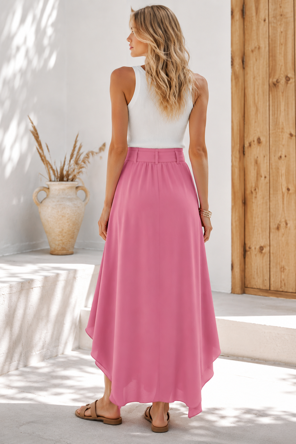 Asymmetrical High-Low Skirt with Tie Belt 18006 NolaByBijusol