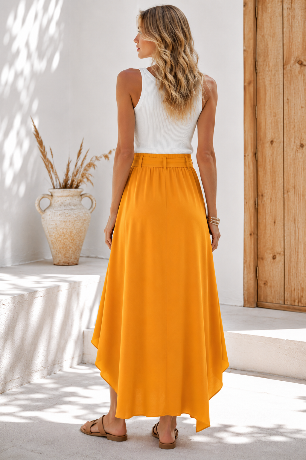 Asymmetrical High-Low Skirt with Tie Belt 18006 NolaByBijusol