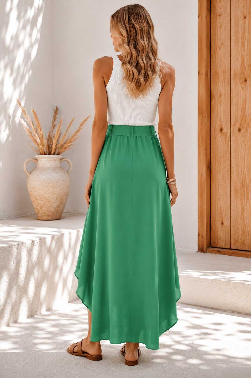 Asymmetrical High-Low Skirt with Tie Belt 18006 NolaByBijusol