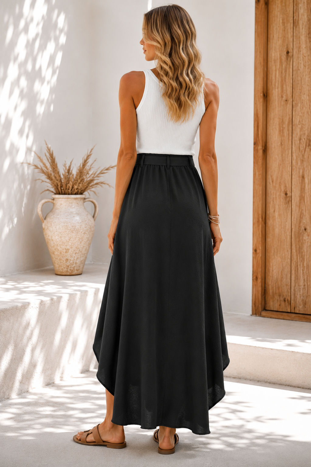 Asymmetrical High-Low Skirt with Tie Belt 18006 NolaByBijusol