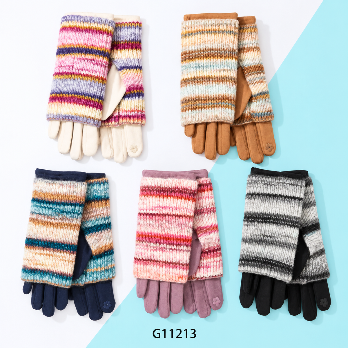 Striped knit cuff winter gloves G11213 assorted colours
