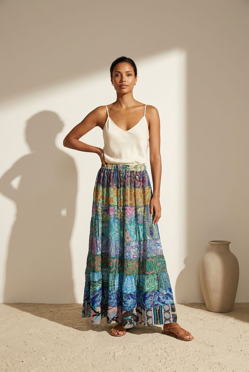 Nola Made in India – Patchwork Maxi Skirt  Silk NolaByBijusol