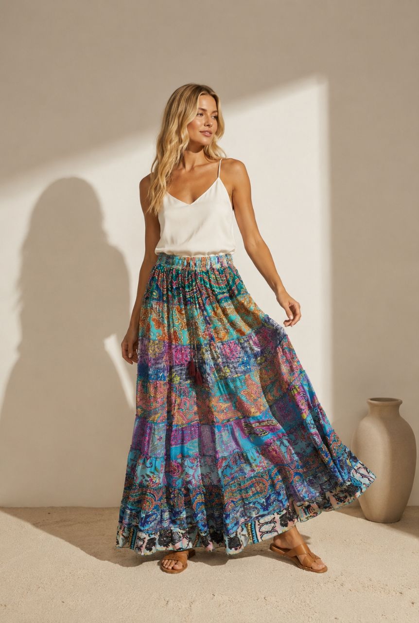 Nola Made in India – Patchwork Maxi Skirt  Silk NolaByBijusol