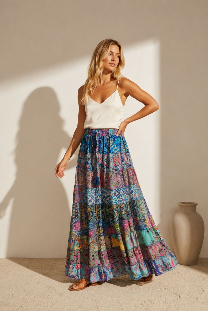 Nola Made in India – Patchwork Maxi Skirt  Silk NolaByBijusol