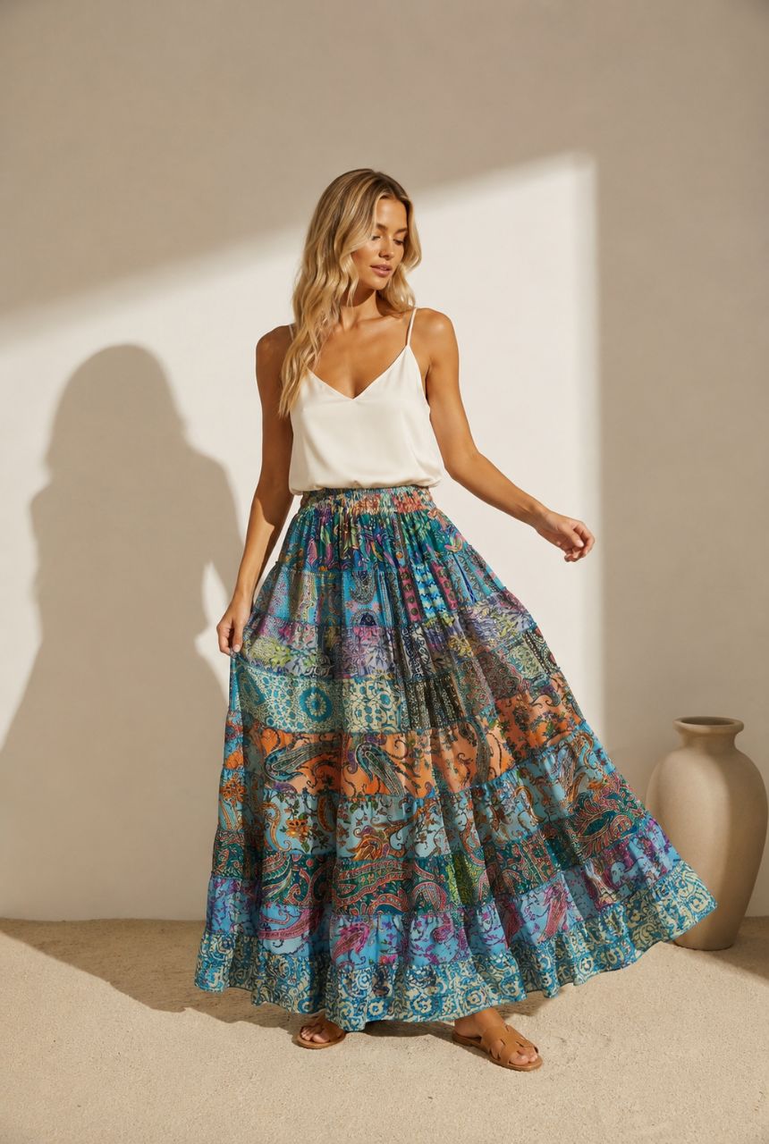Nola Made in India – Patchwork Maxi Skirt  Silk NolaByBijusol