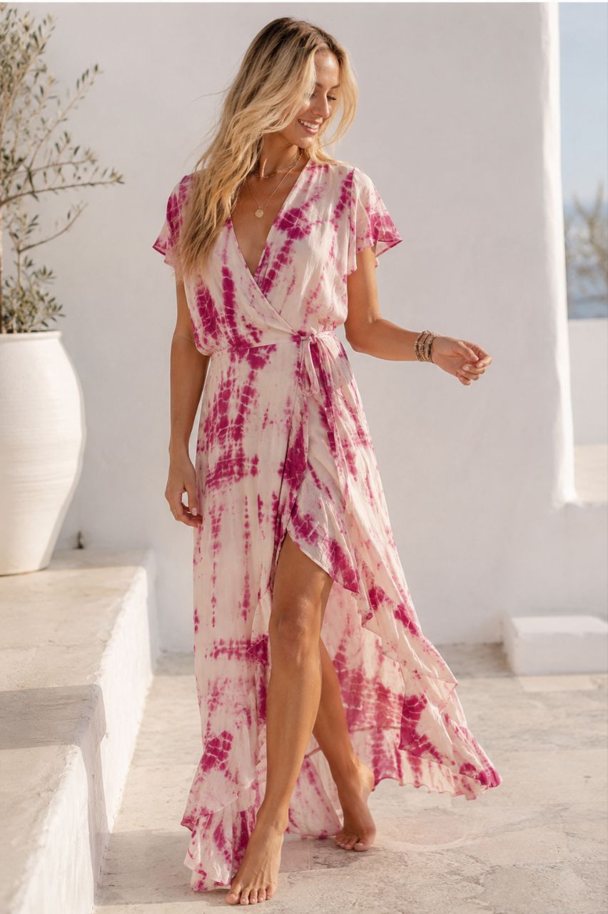 Nola Tie Dye Wrap Maxi Dress NolaByBijusol