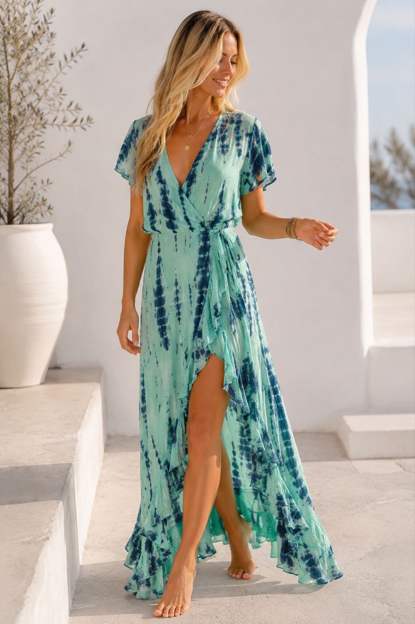 Nola Tie Dye Wrap Maxi Dress NolaByBijusol