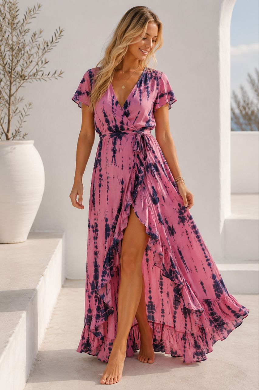 Nola Tie Dye Wrap Maxi Dress NolaByBijusol