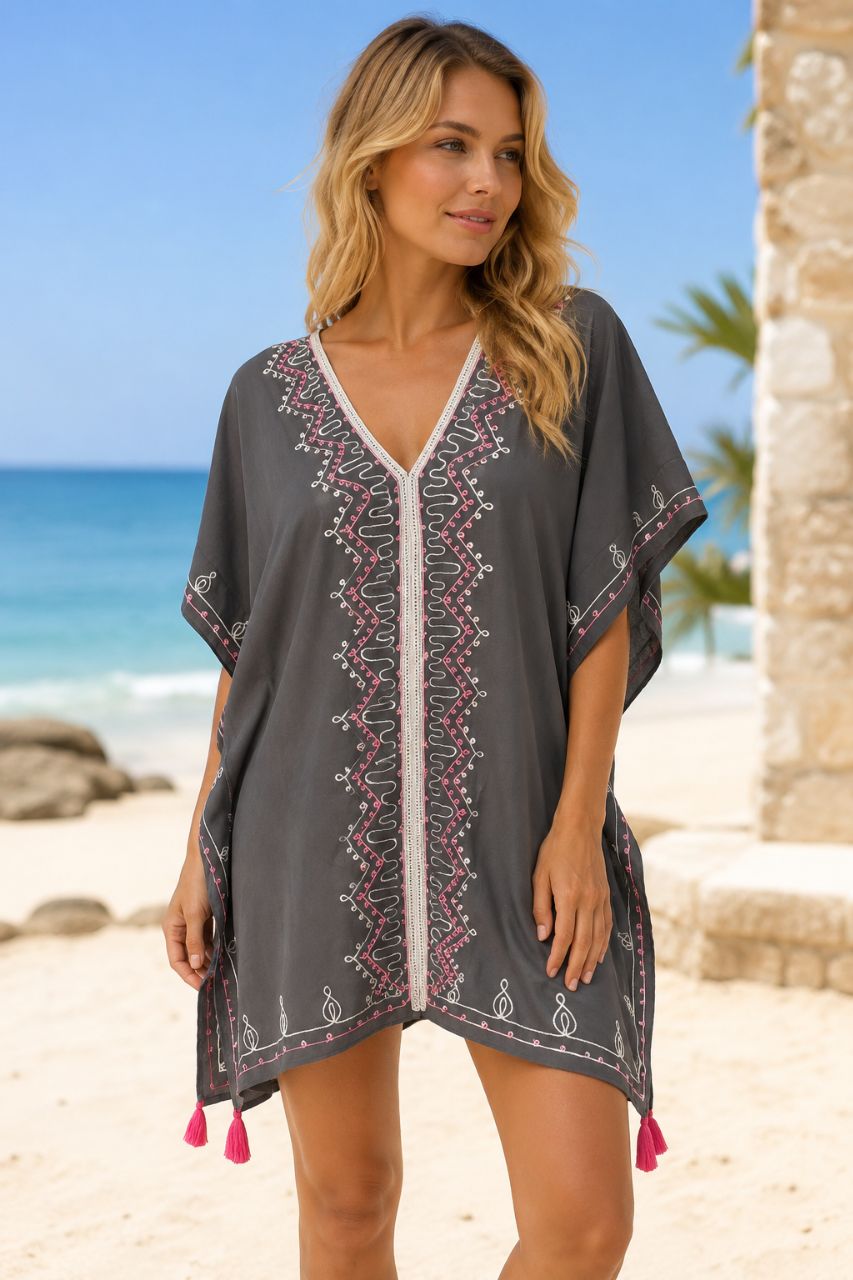 Nola Embroidered Viscose Short Kaftan NolaByBijusol
