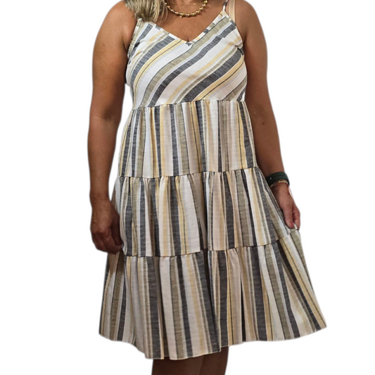 Beige and Blue Stripes Dress