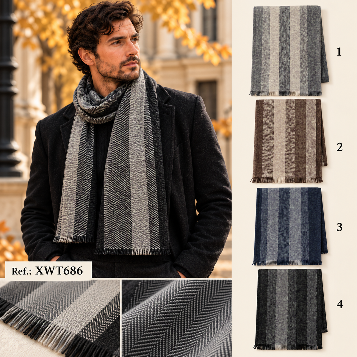 Men's striped viscose scarf XWT686
