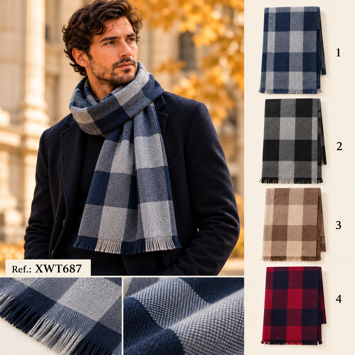 Men's patterned viscose scarf XWT691