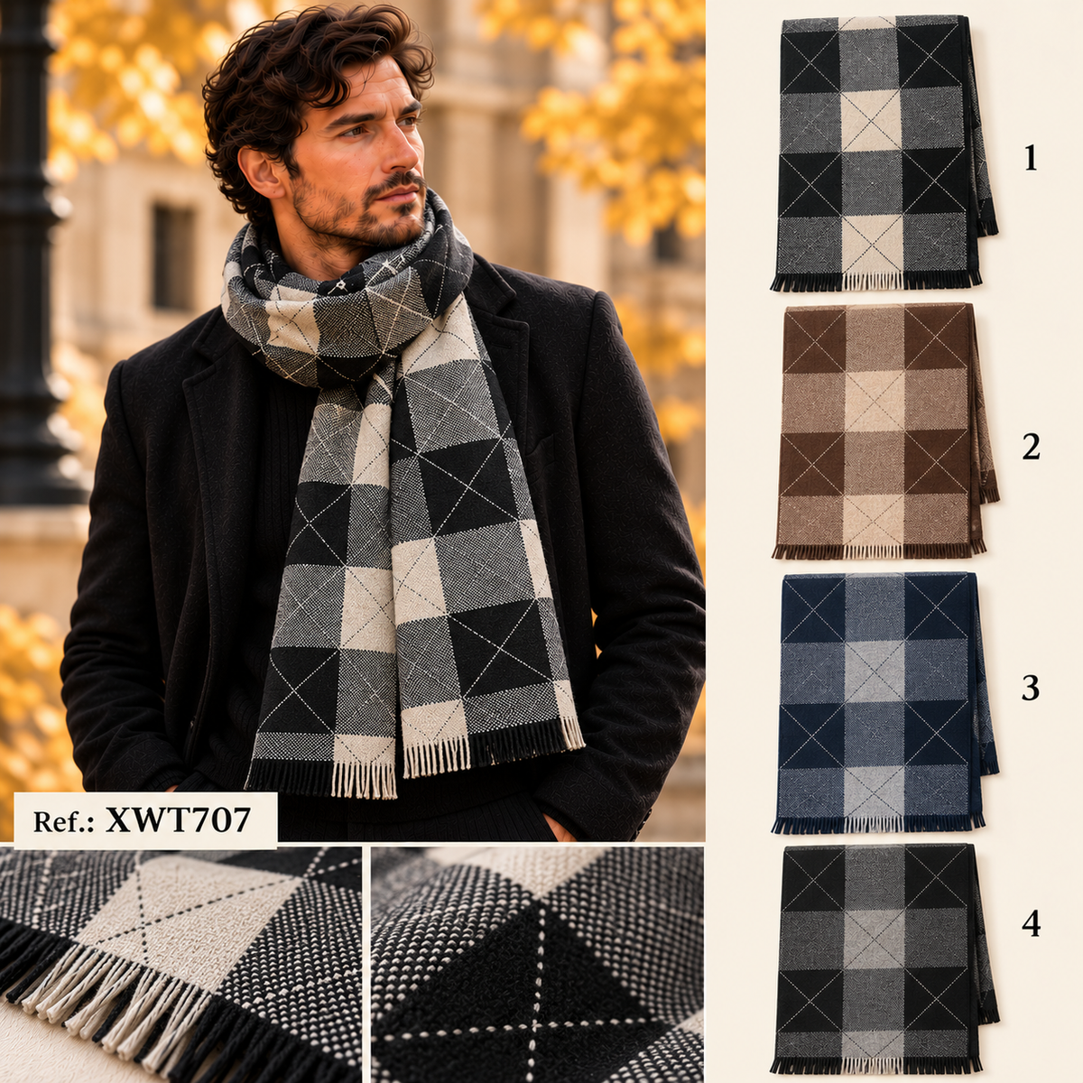 Men's geometric viscose scarf XWT707