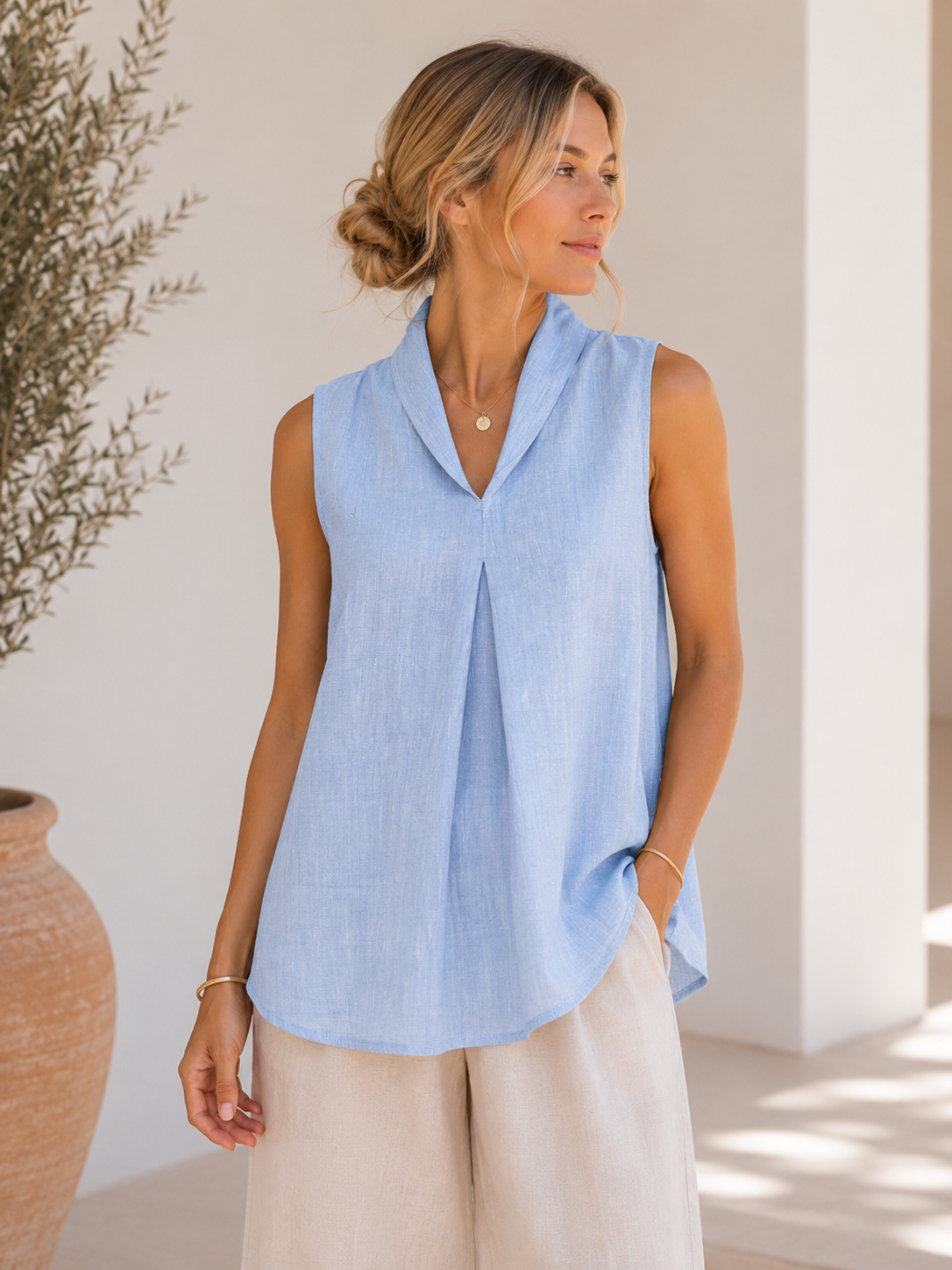 Nola Premium 100% Linen Sleeveless Blouse 21690 NolaByBijusol