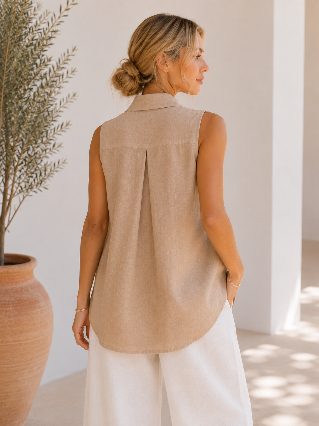 Nola Premium 100% Linen Sleeveless Blouse 21690 NolaByBijusol