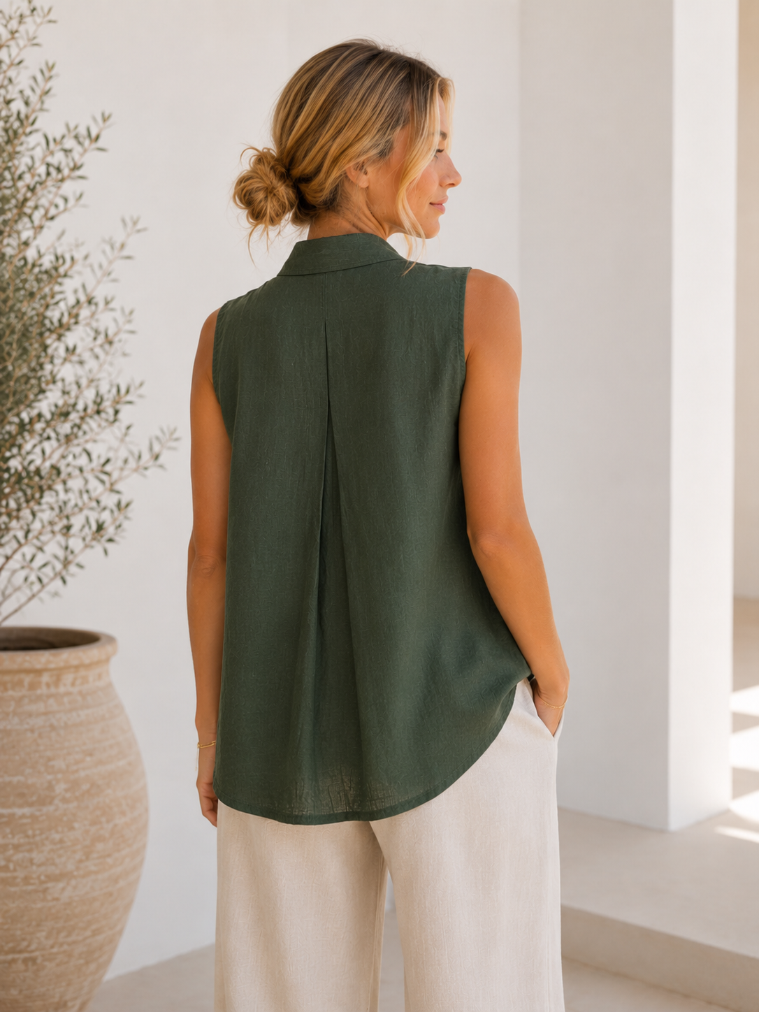 Nola Premium 100% Linen Sleeveless Blouse 21690 NolaByBijusol