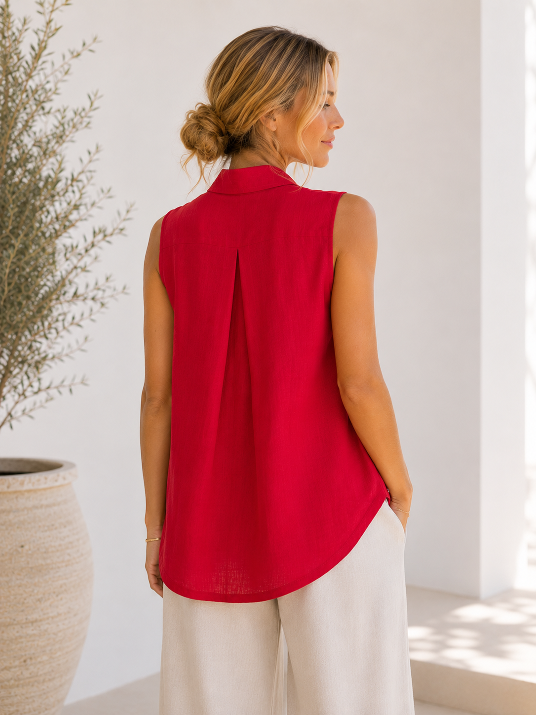 Nola Premium 100% Linen Sleeveless Blouse 21690 NolaByBijusol