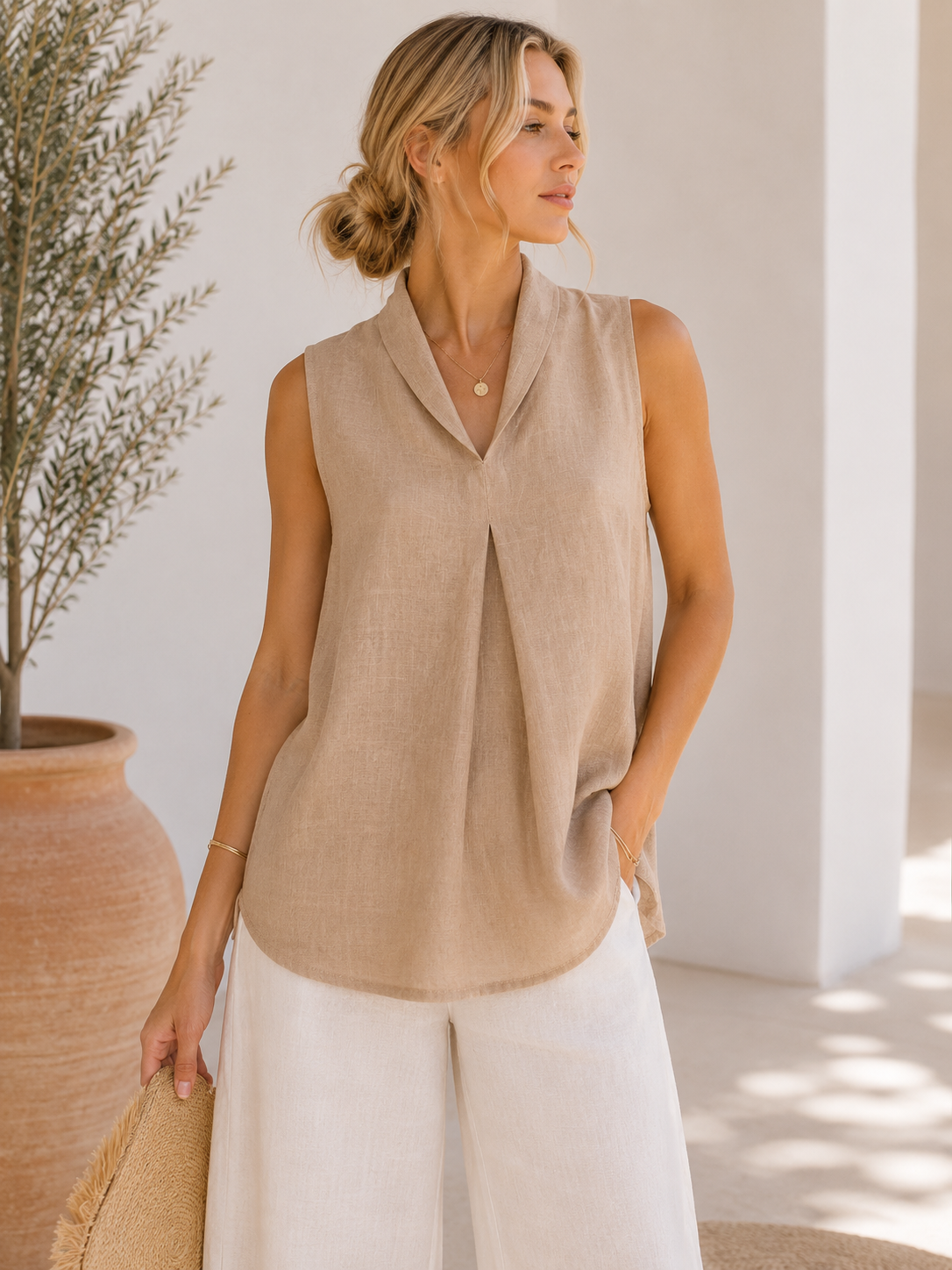 Nola Premium 100% Linen Sleeveless Blouse 21690 NolaByBijusol