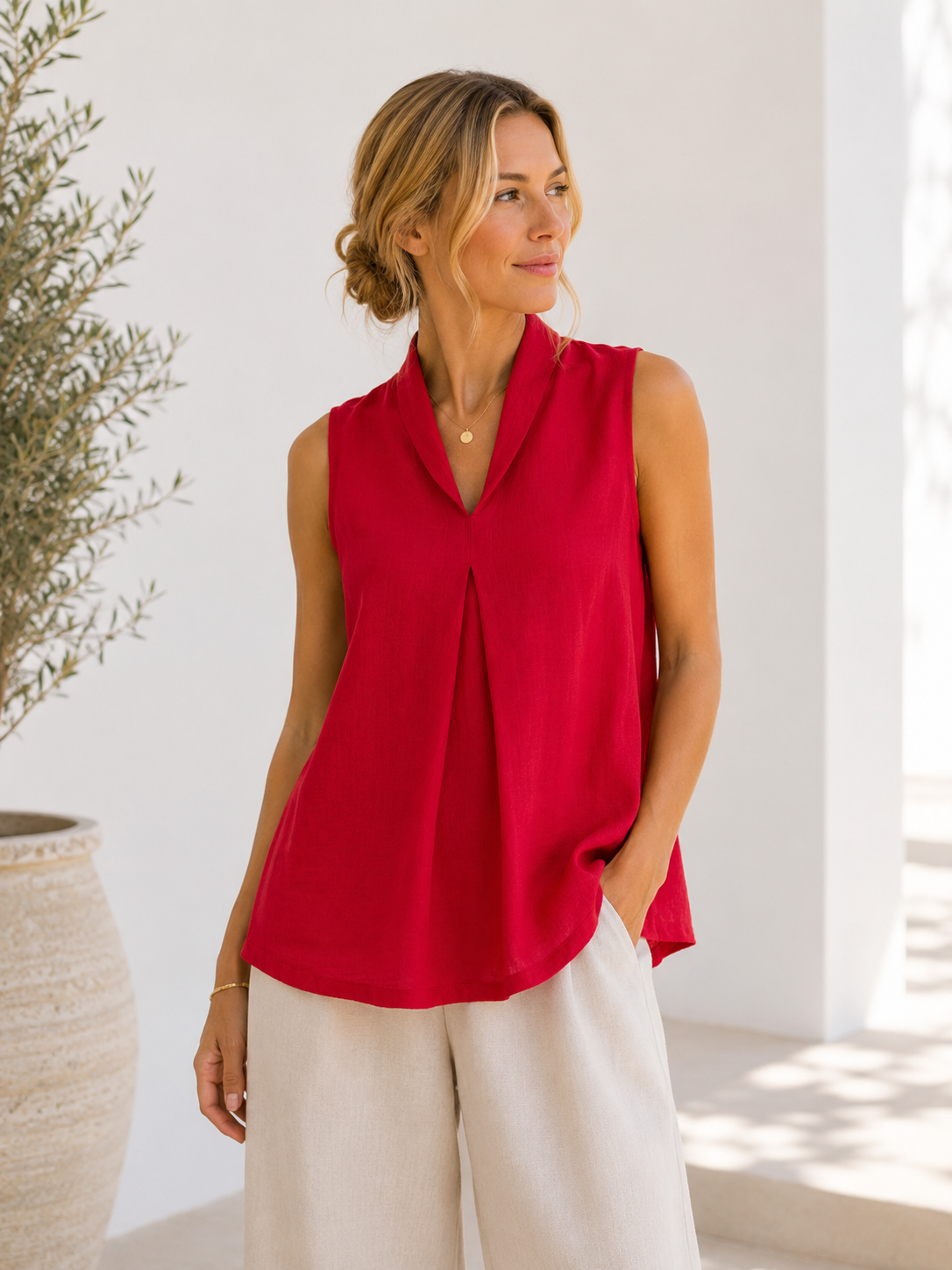 Nola Premium 100% Linen Sleeveless Blouse 21690 NolaByBijusol
