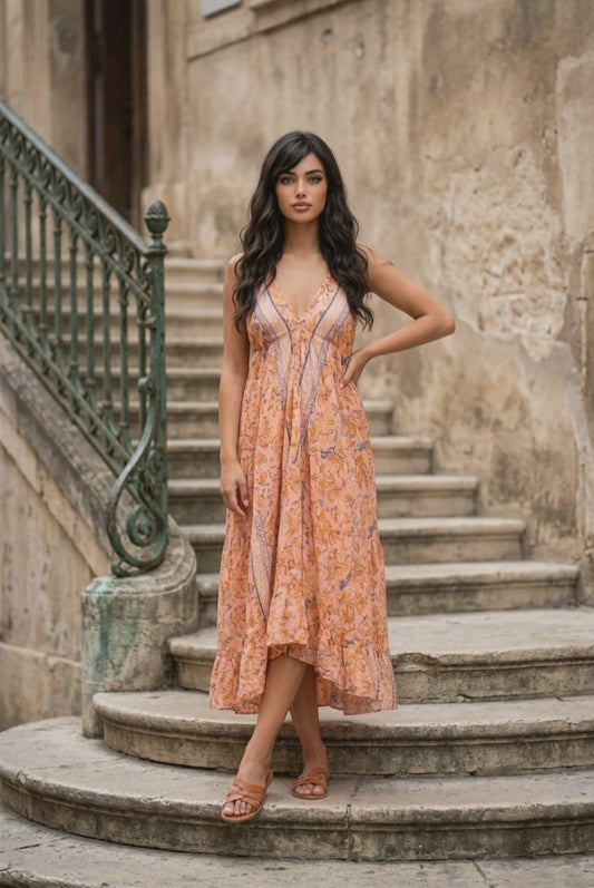 Monica Peach Silk Dress