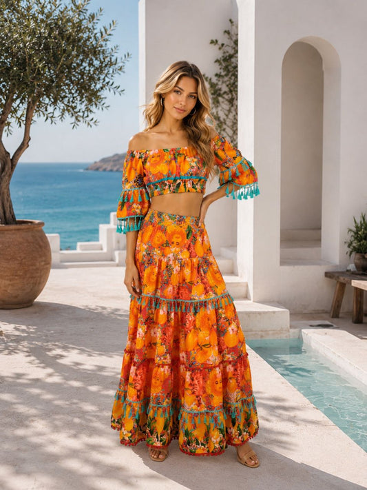 Conjunto de top e saia Caribbean. NolaByBijusol