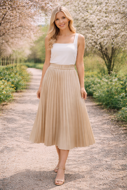 Satin Pleated Skirt – One Size (TU) with Elastic Waist - NolaByBijusol 