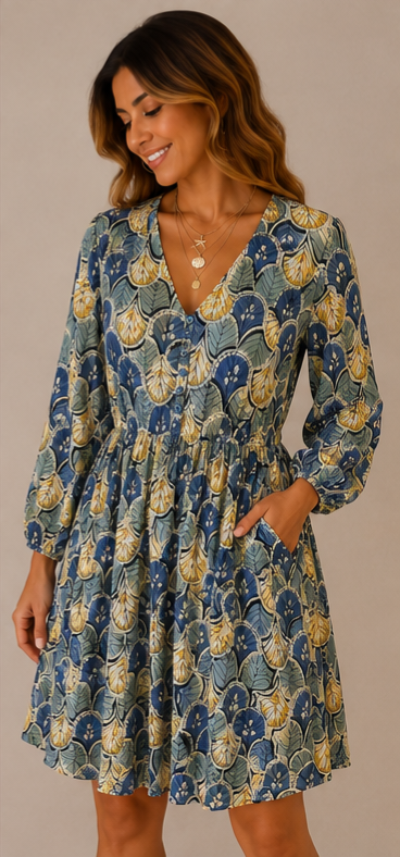 Viscose Short Dress with Buttons & Elastic Waist 170503 NolaByBijusol