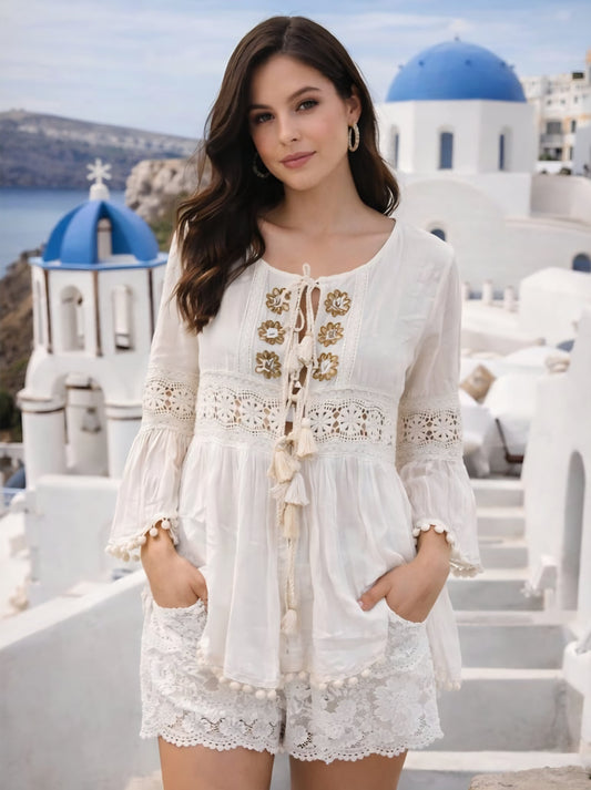 Boho Cotton Jacket with Lace Details NolaByBijusol