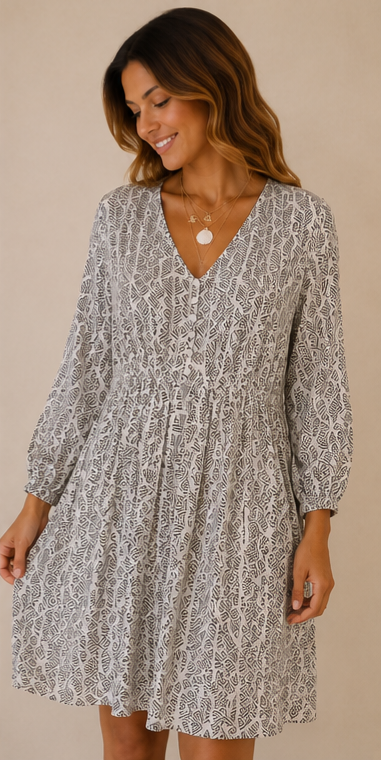 Viscose Short Dress with Buttons & Elastic Waist 170511 NolaByBijusol