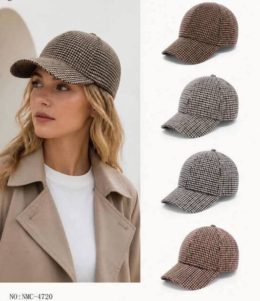 Unisex Houndstooth Baseball Cap – Viscose & Cashmere Blend Nola by Bijusol
