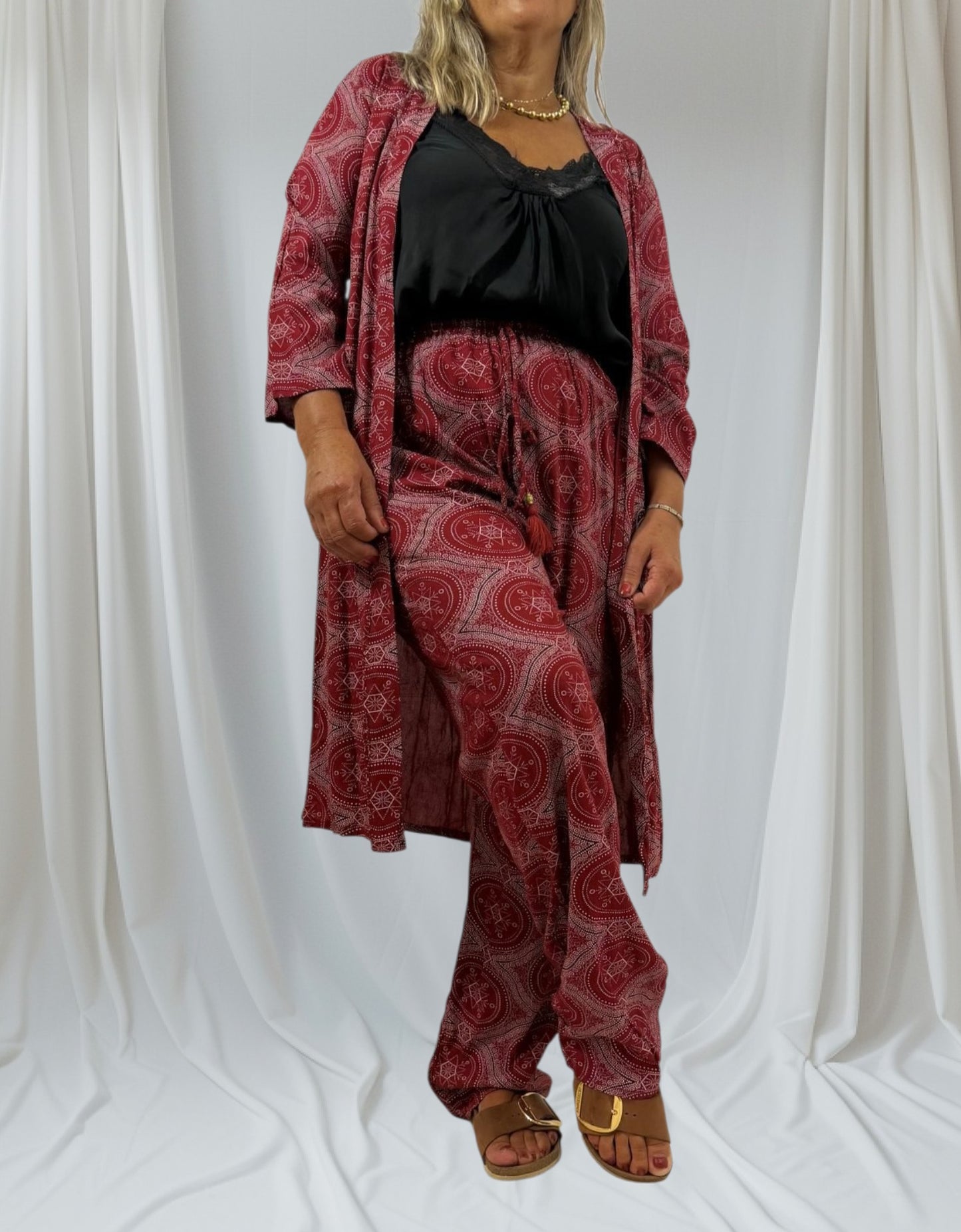 Nola Harmony Set – bordo Boho Kimono & Trousers 2164