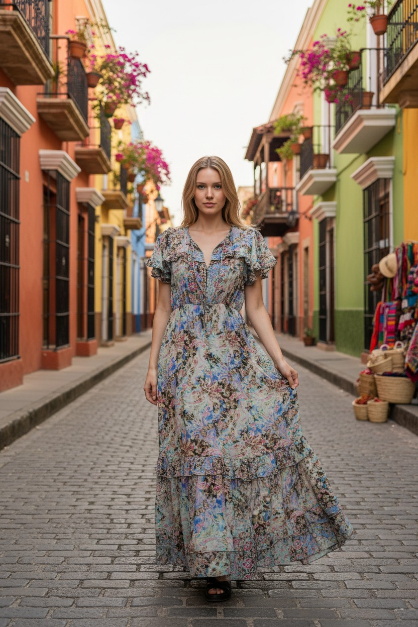 Aria Silk Boho Maxi Dress - Blush Pink NolaByBijusol