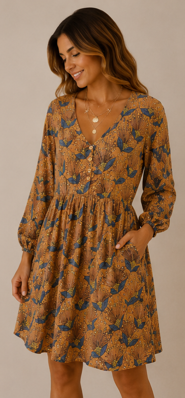 Viscose Short Dress with Buttons & Elastic Waist 170507 NolaByBijusol