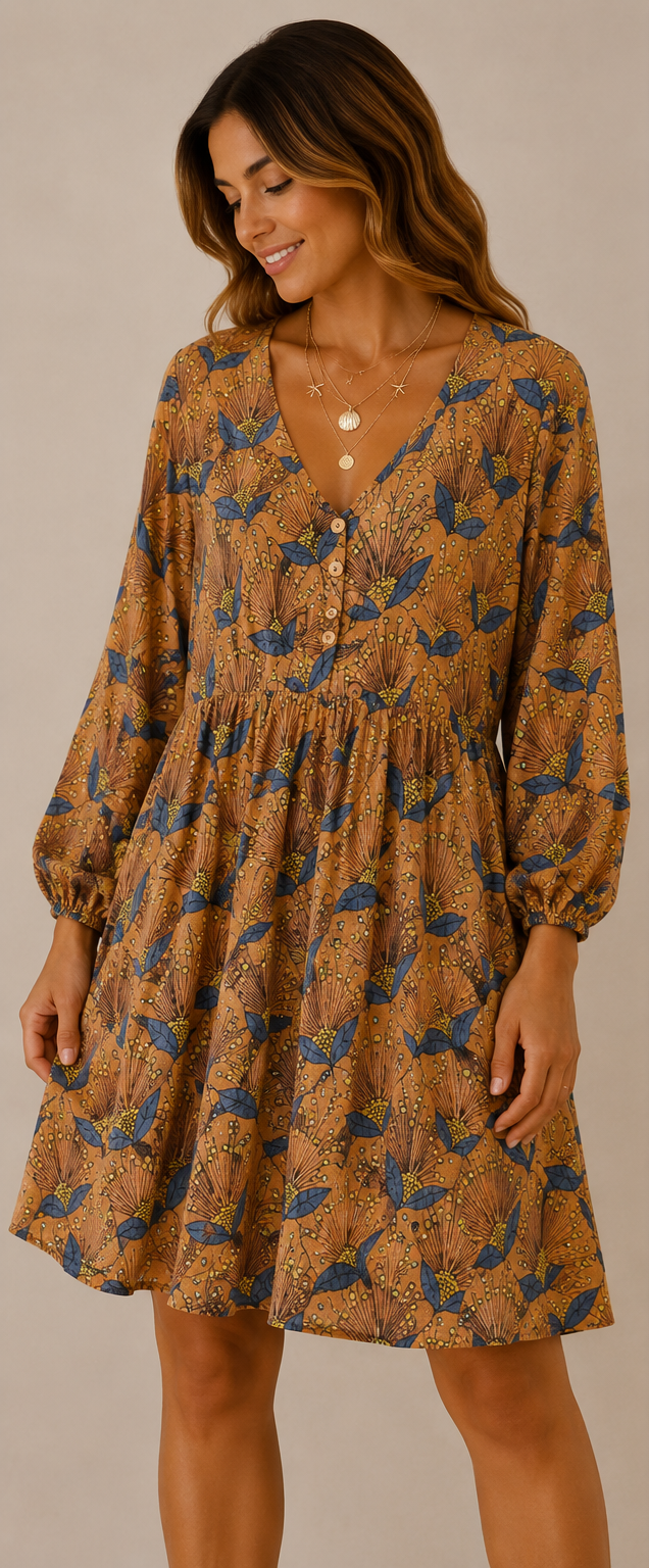 Viscose Short Dress with Buttons & Elastic Waist 170507 NolaByBijusol