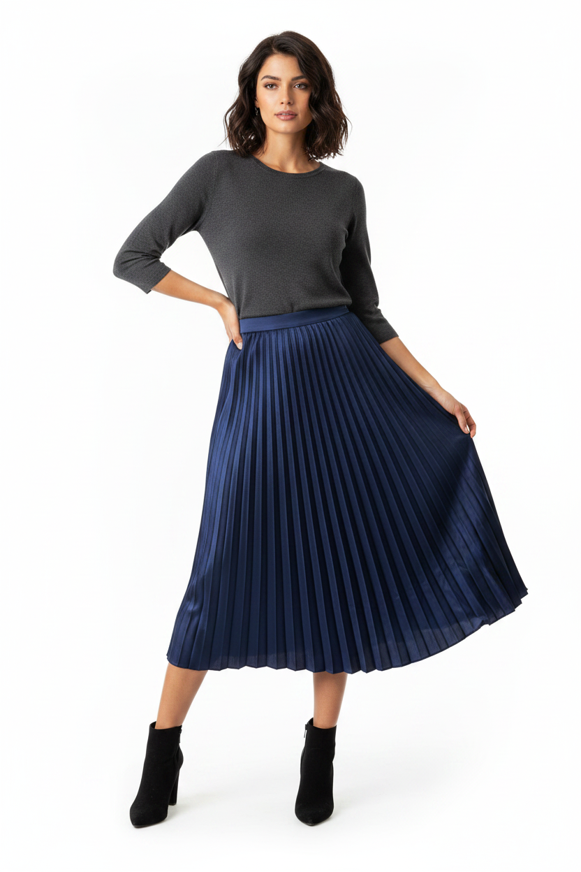 Satin Pleated Skirt – One Size (TU) with Elastic Waist NolaByBijusol